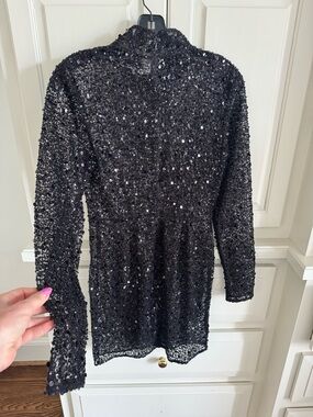 Abyss By Abby Black Sequin Long Sleeve Mini Dress no liner